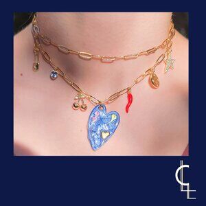 Blue Heart Boho Style Paperclip Charm Necklace